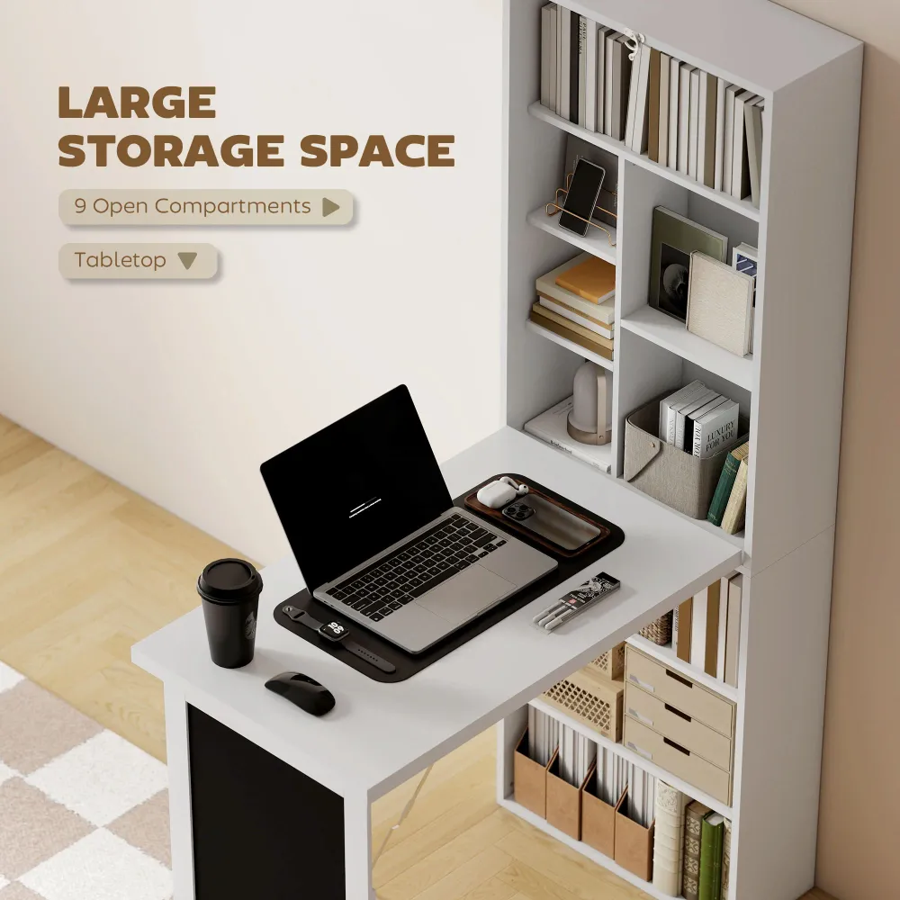Bureau d'ordinateur mural pliable et convertible avec tableau noir, blanc Aosom