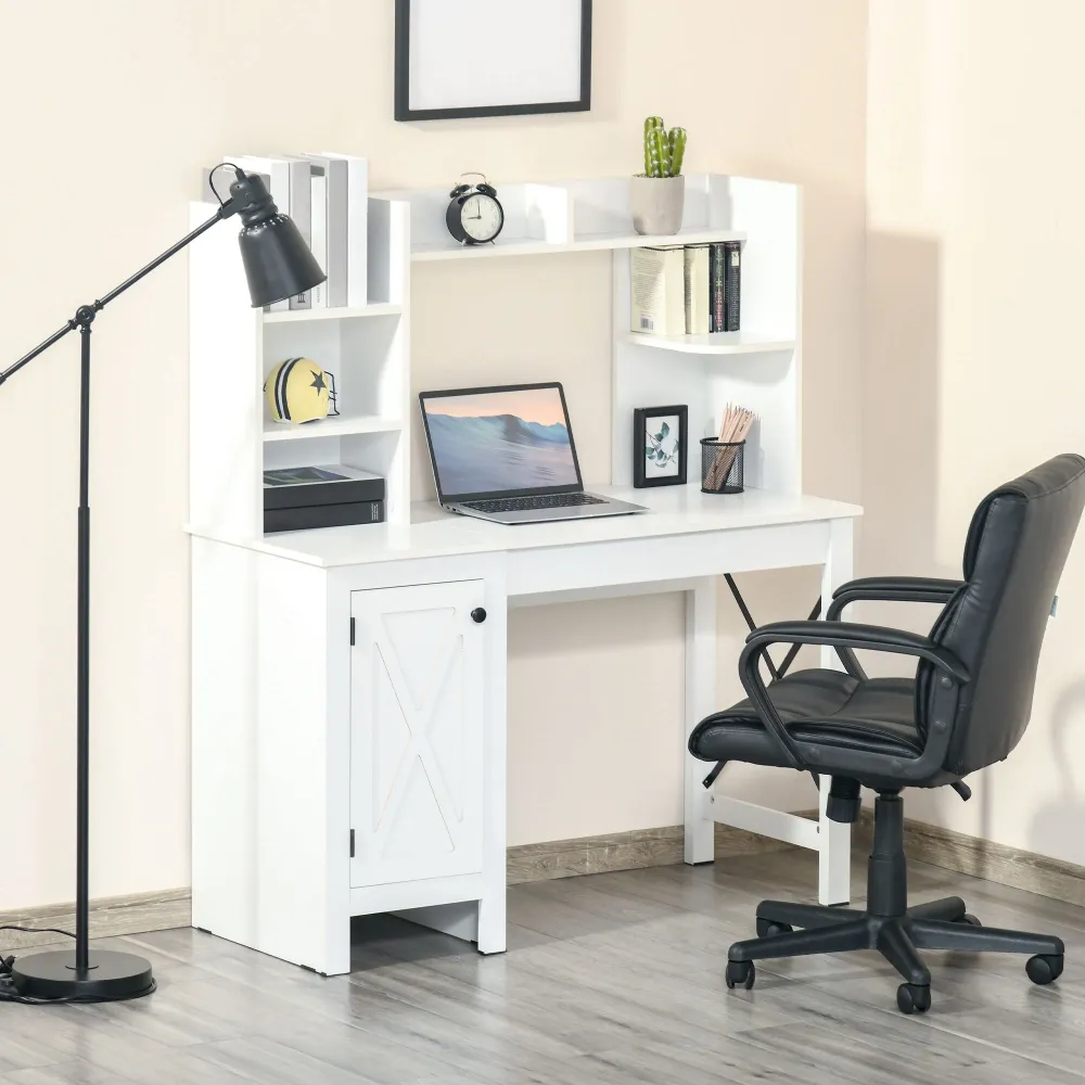 Bureau d'ordinateur de style ferme avec étagères ouvertes, blanc Aosom