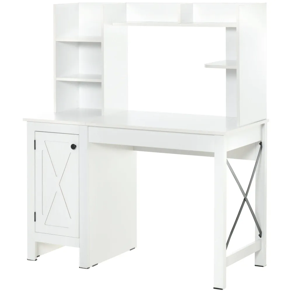 Bureau d'ordinateur de style ferme avec étagères ouvertes, blanc Aosom