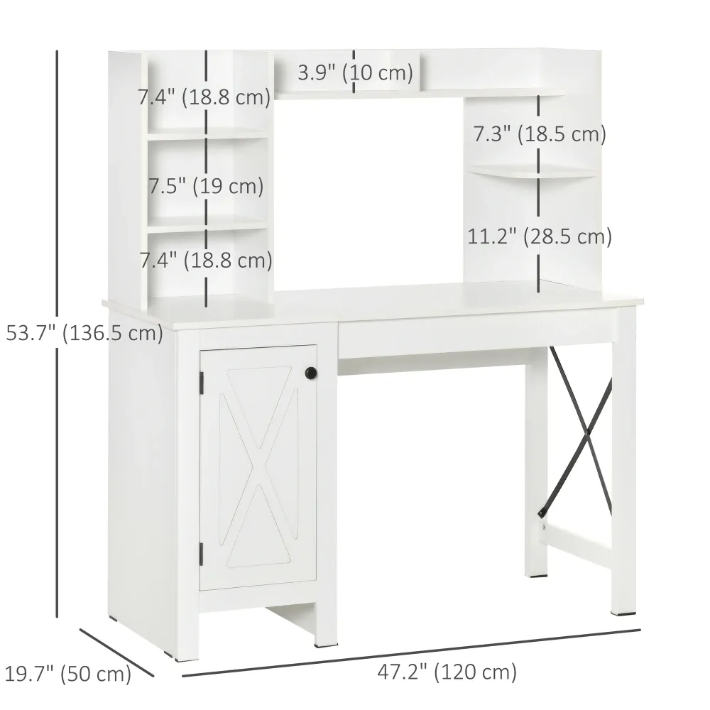 Bureau d'ordinateur de style ferme avec étagères ouvertes, blanc Aosom
