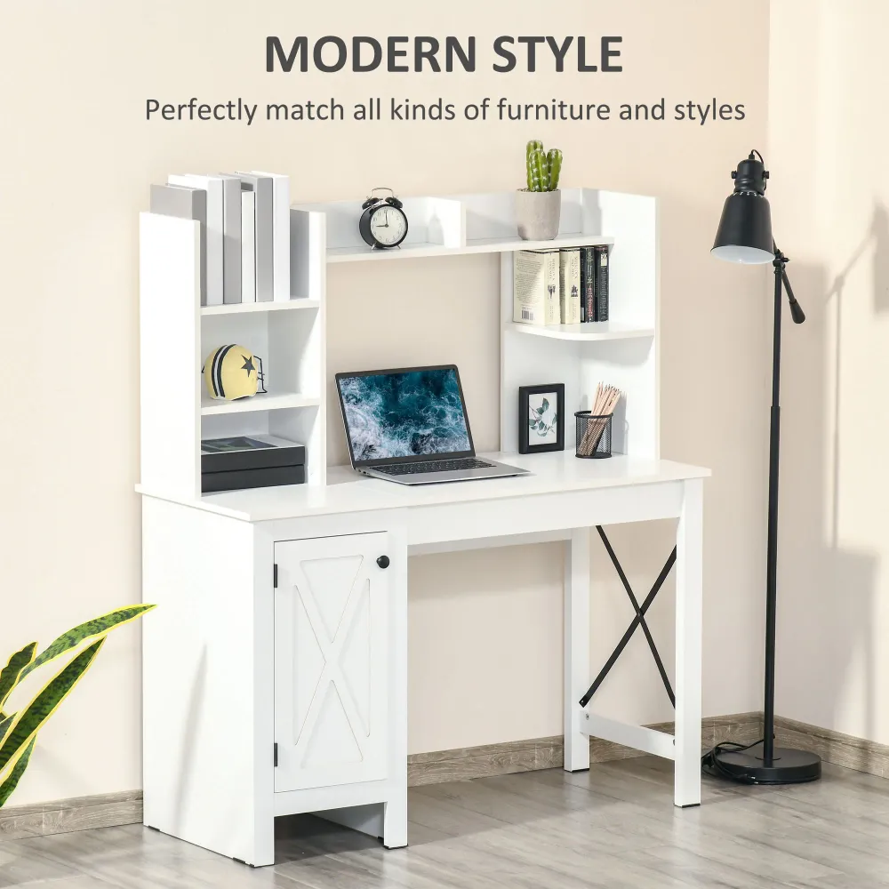 Bureau d'ordinateur de style ferme avec étagères ouvertes, blanc Aosom