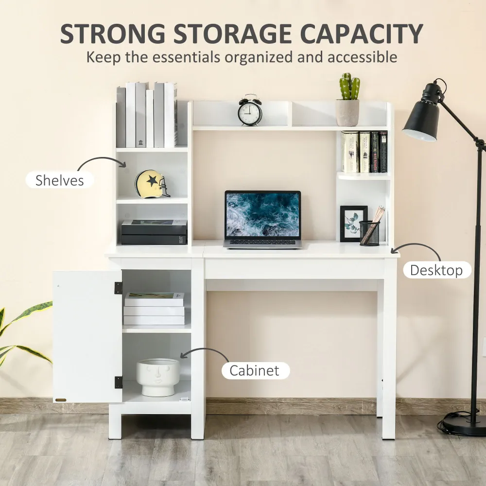 Bureau d'ordinateur de style ferme avec étagères ouvertes, blanc Aosom