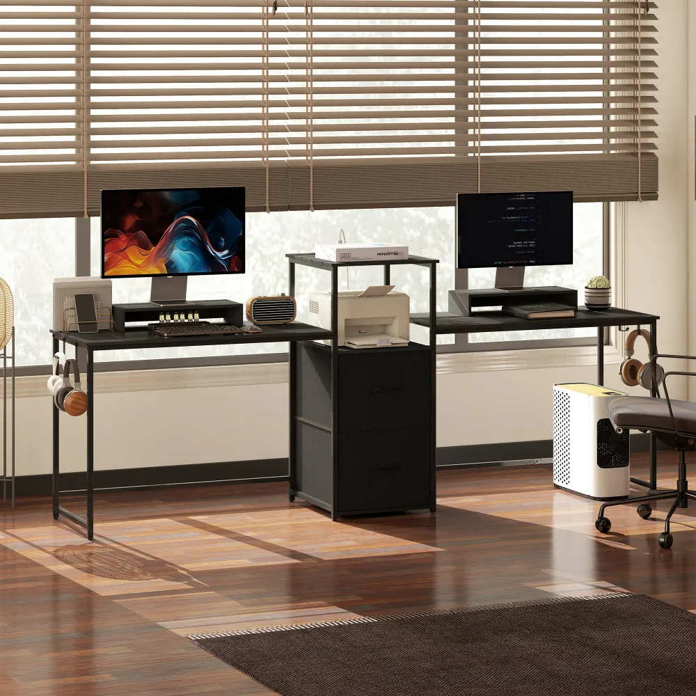 Bureau gaming 96 pouces double pour 2 personnes avec prises électriques et supports pour écrans, noir Aosom