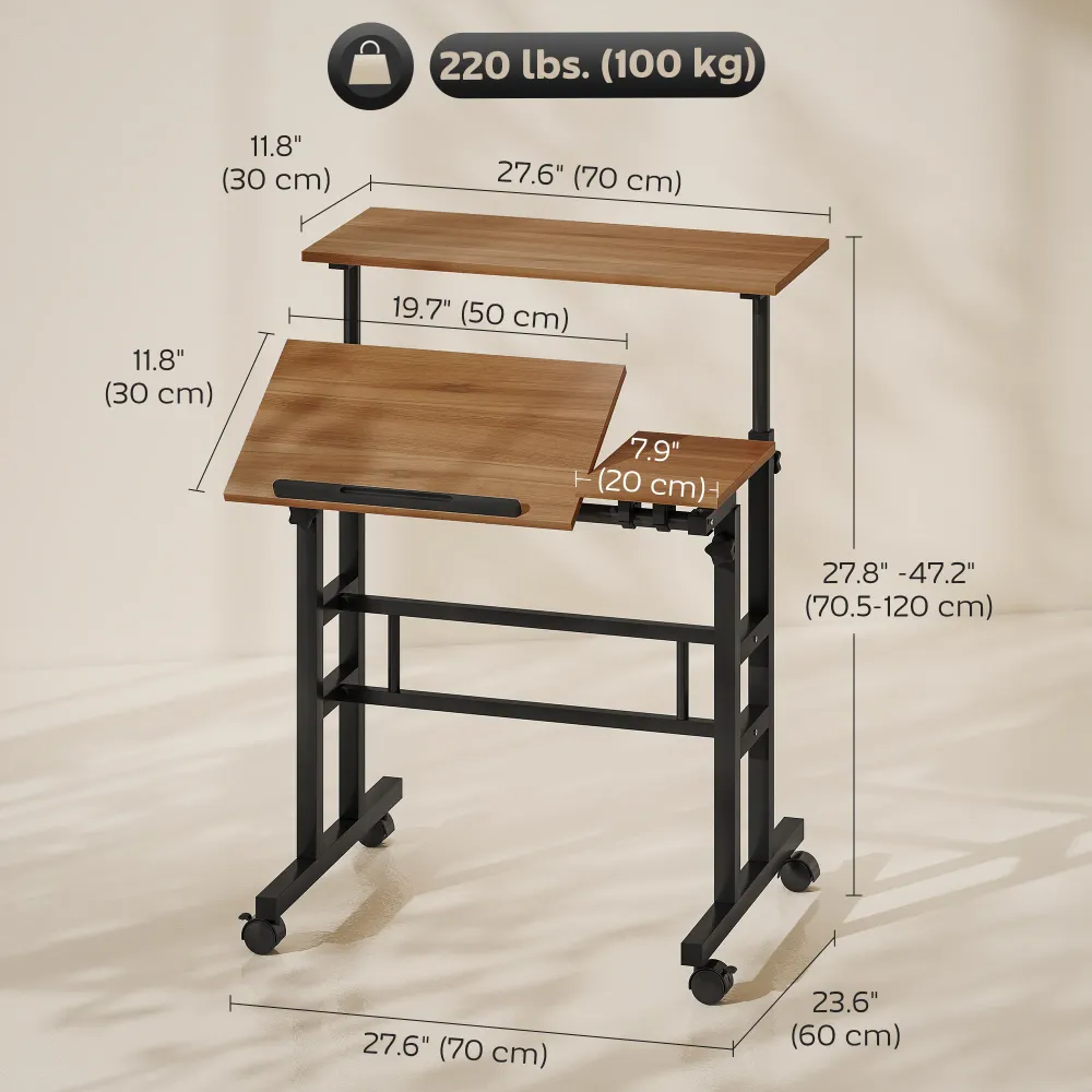 Bureau mobile réglable en hauteur et en inclinaison Aosom