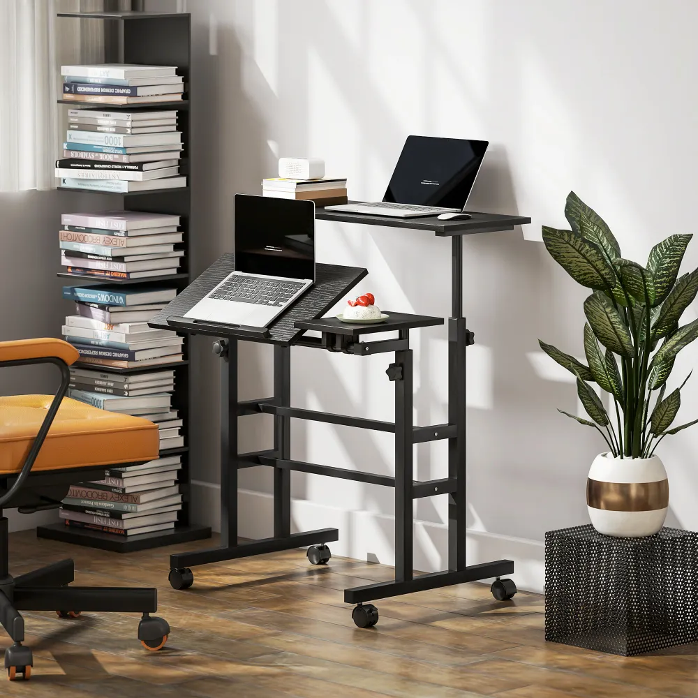 Bureau mobile réglable en hauteur et en inclinaison, noir Aosom