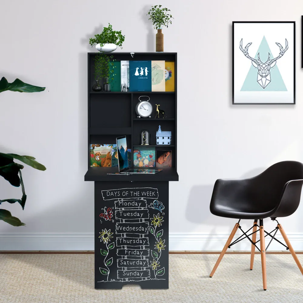 Bureau mural pliable et convertible multifonctionnel et peu encombrant, noir Aosom