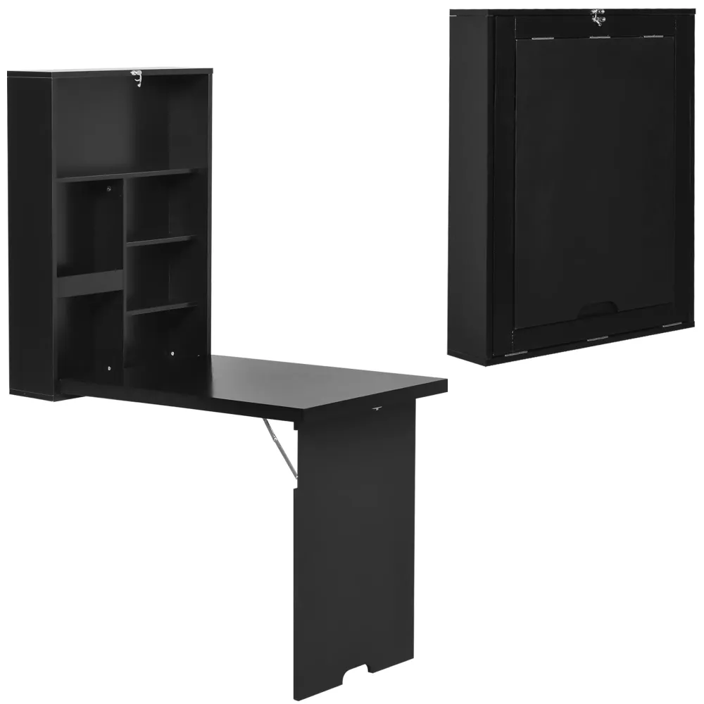 Bureau mural pliable et convertible multifonctionnel et peu encombrant, noir Aosom