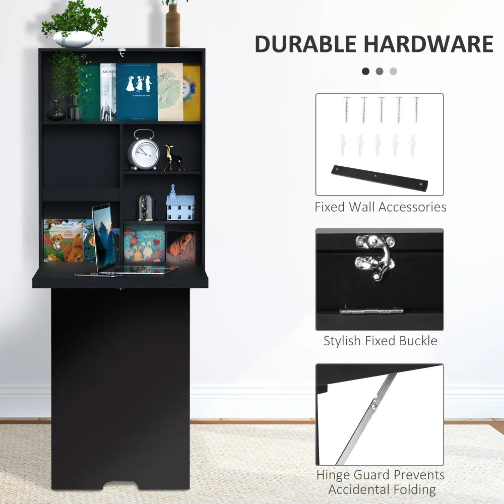 Bureau mural pliable et convertible multifonctionnel et peu encombrant, noir Aosom