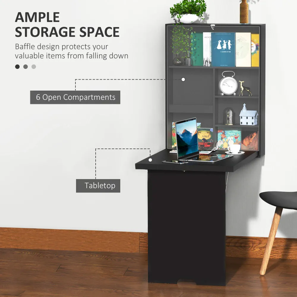 Bureau mural pliable et convertible multifonctionnel et peu encombrant, noir Aosom