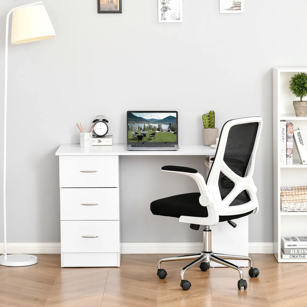 Bureau 47 pouces avec étagères de rangement à 3 niveaux, blanc Aosom