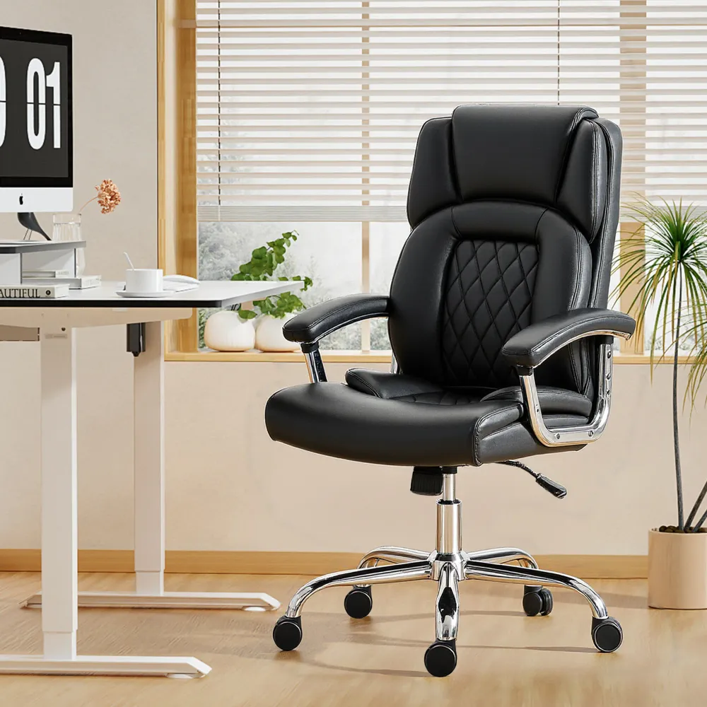 Fauteuil de bureau avec coussin à ressorts, revêtement en similicuir, noir. Aosom