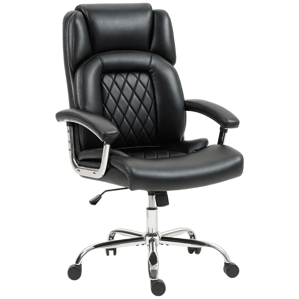 Fauteuil de bureau avec coussin à ressorts, revêtement en similicuir, noir. Aosom