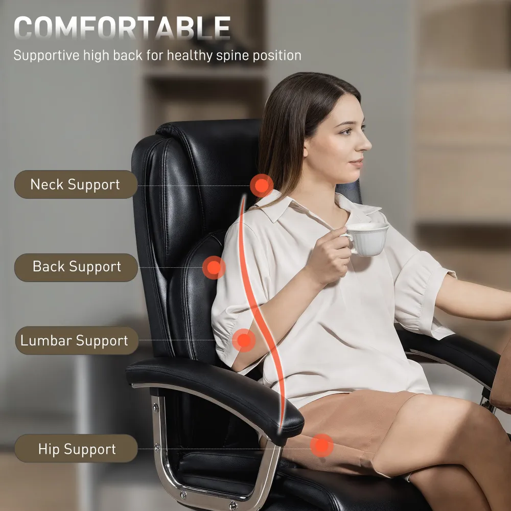 Fauteuil de bureau avec coussin à ressorts, revêtement en similicuir, noir. Aosom