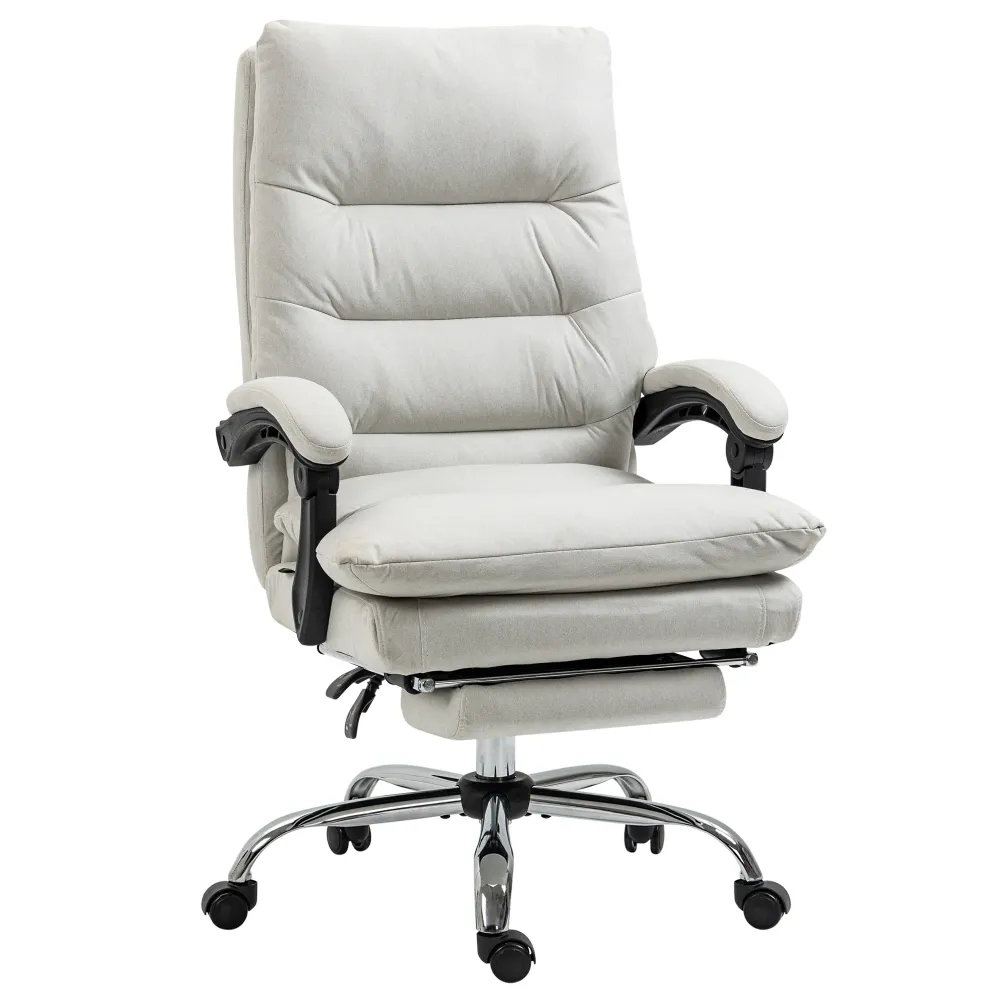 Fauteuil de bureau avec massage et chauffage en 6 points, inclinable en microfibre avec repose-pieds, blanc crème Aosom