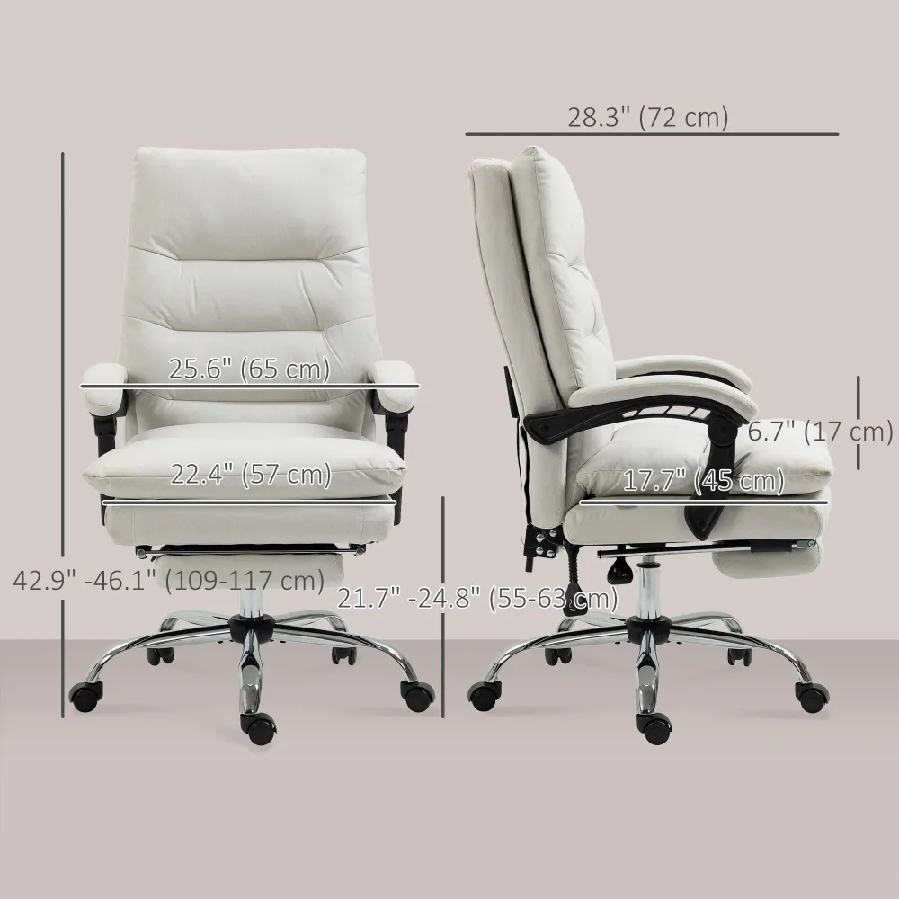 Fauteuil de bureau avec massage et chauffage en 6 points, inclinable en microfibre avec repose-pieds, blanc crème Aosom