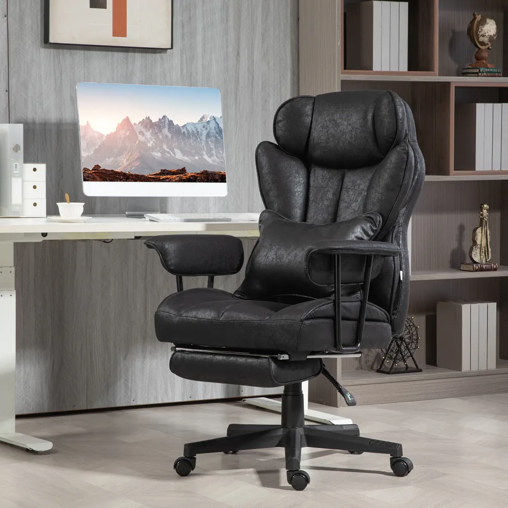 Fauteuil de bureau avec repose-pieds et soutien lombaire, noir Aosom