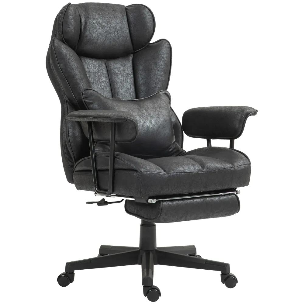 Fauteuil de bureau avec repose-pieds et soutien lombaire, noir Aosom