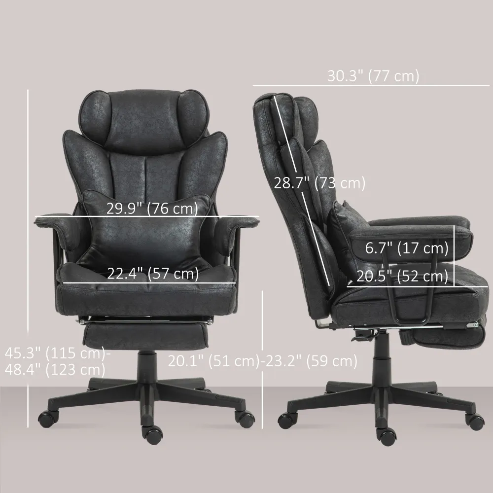 Fauteuil de bureau avec repose-pieds et soutien lombaire, noir Aosom