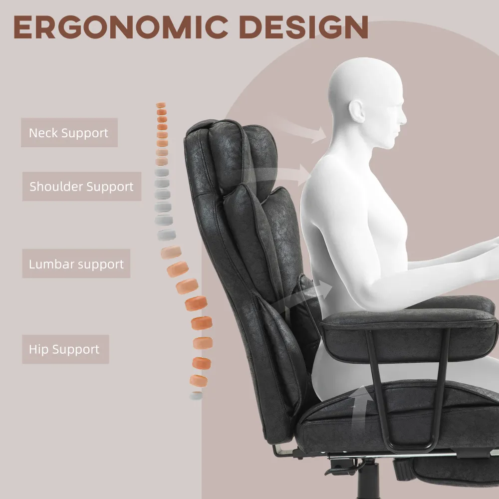 Fauteuil de bureau avec repose-pieds et soutien lombaire, noir Aosom
