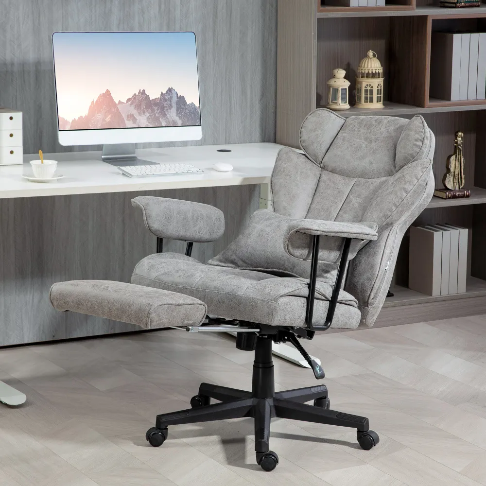 Fauteuil de bureau avec repose-pieds et soutien lombaire, gris Aosom