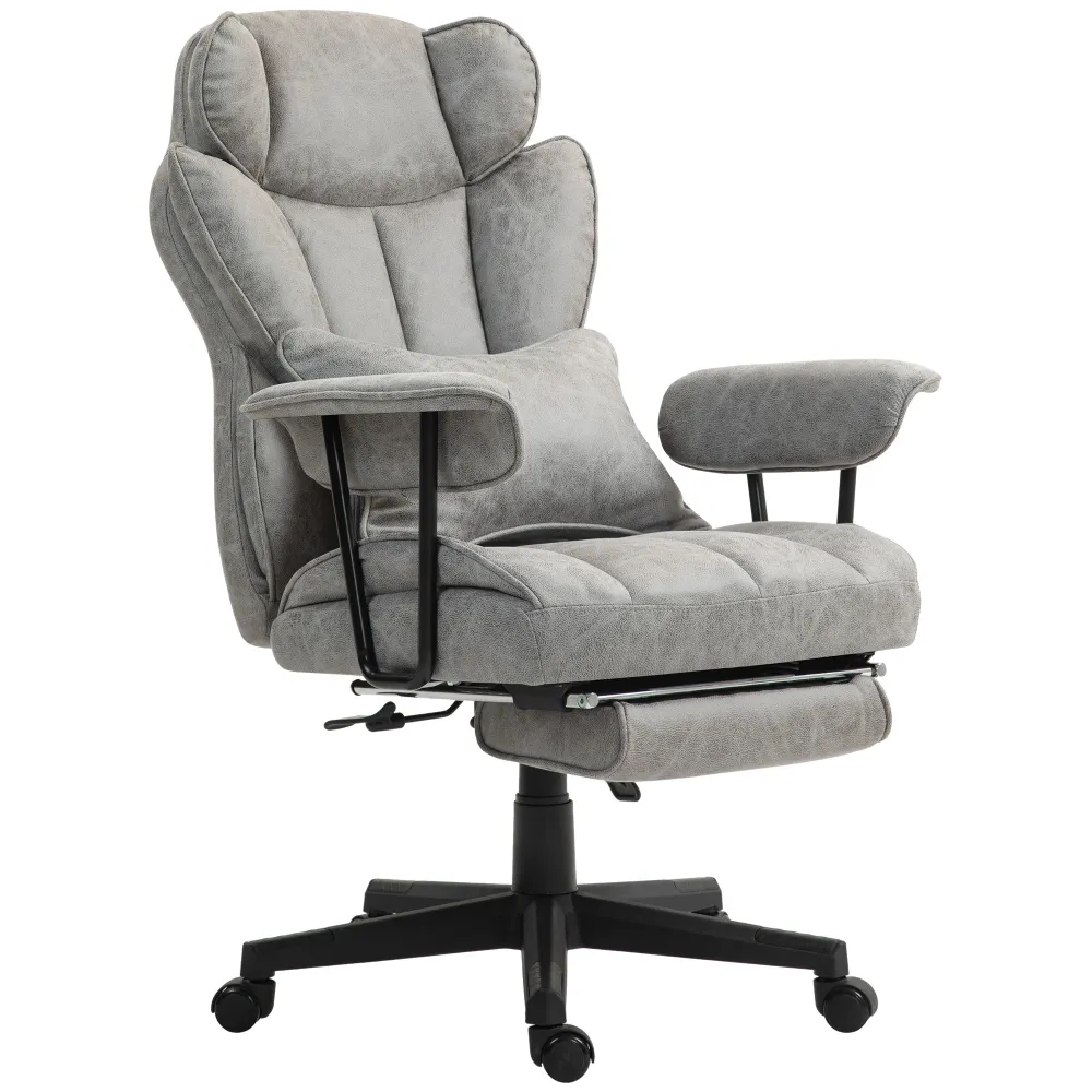Fauteuil de bureau avec repose-pieds et soutien lombaire, gris Aosom