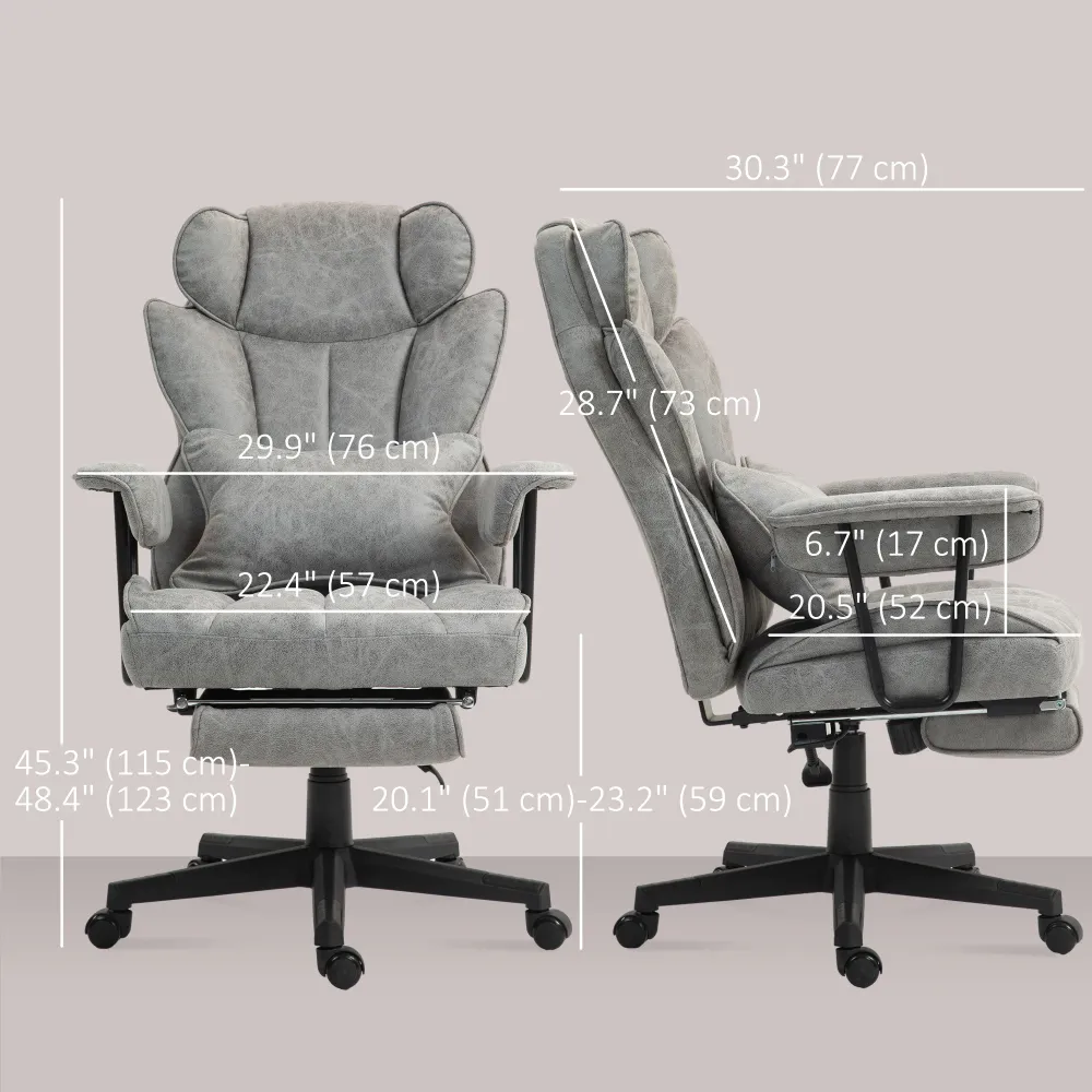 Fauteuil de bureau avec repose-pieds et soutien lombaire, gris Aosom