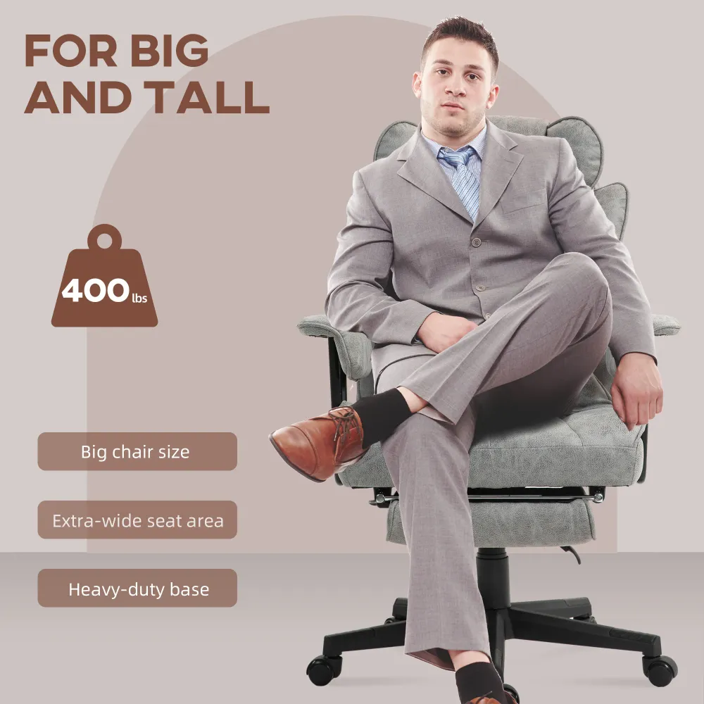 Fauteuil de bureau avec repose-pieds et soutien lombaire, gris Aosom