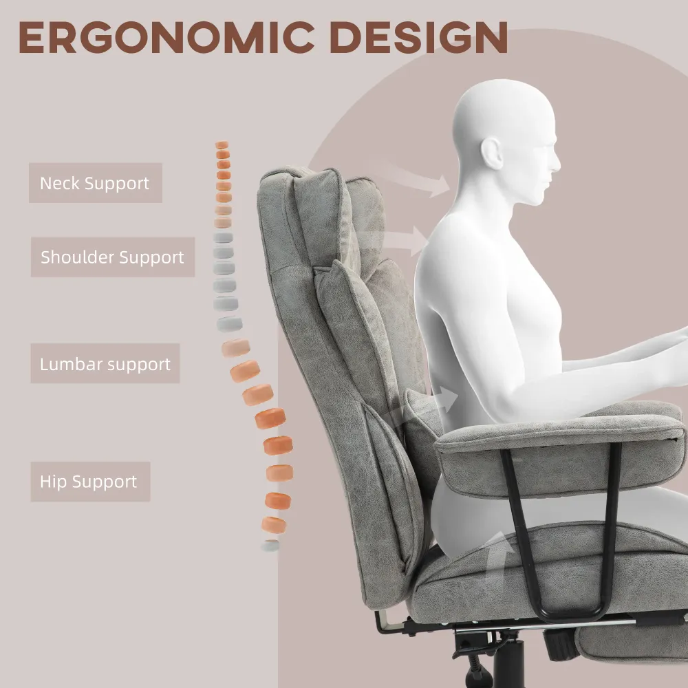Fauteuil de bureau avec repose-pieds et soutien lombaire, gris Aosom