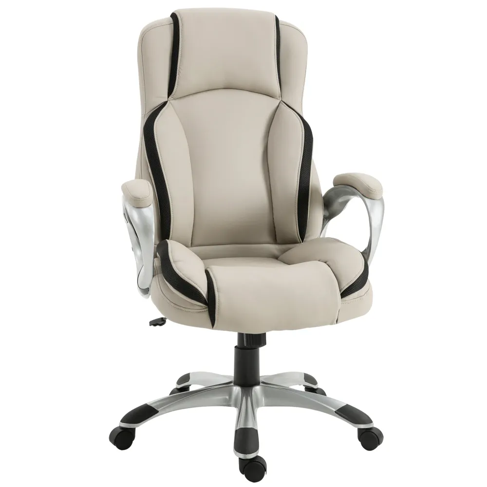 Fauteuil de bureau en cuir PU ergonomique, beige et noir Aosom