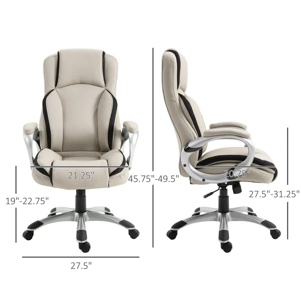Fauteuil de bureau en cuir PU ergonomique, beige et noir Aosom