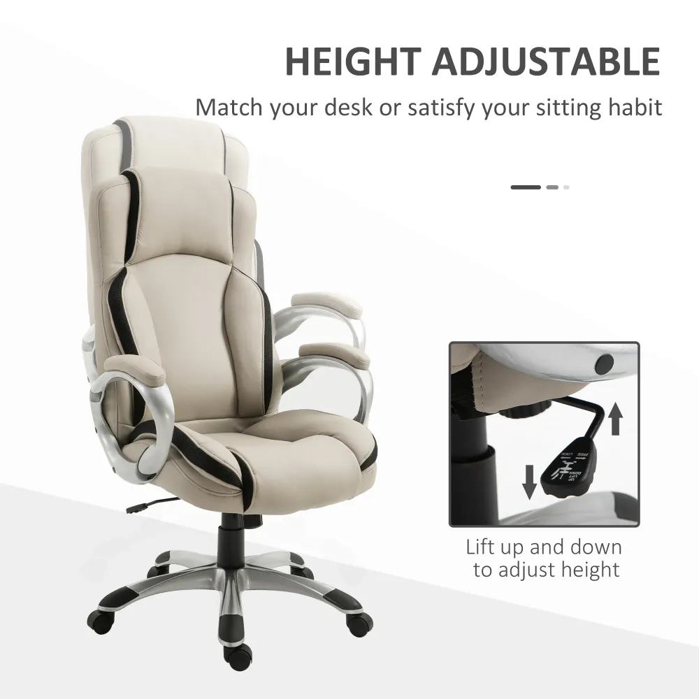 Fauteuil de bureau en cuir PU ergonomique, beige et noir Aosom