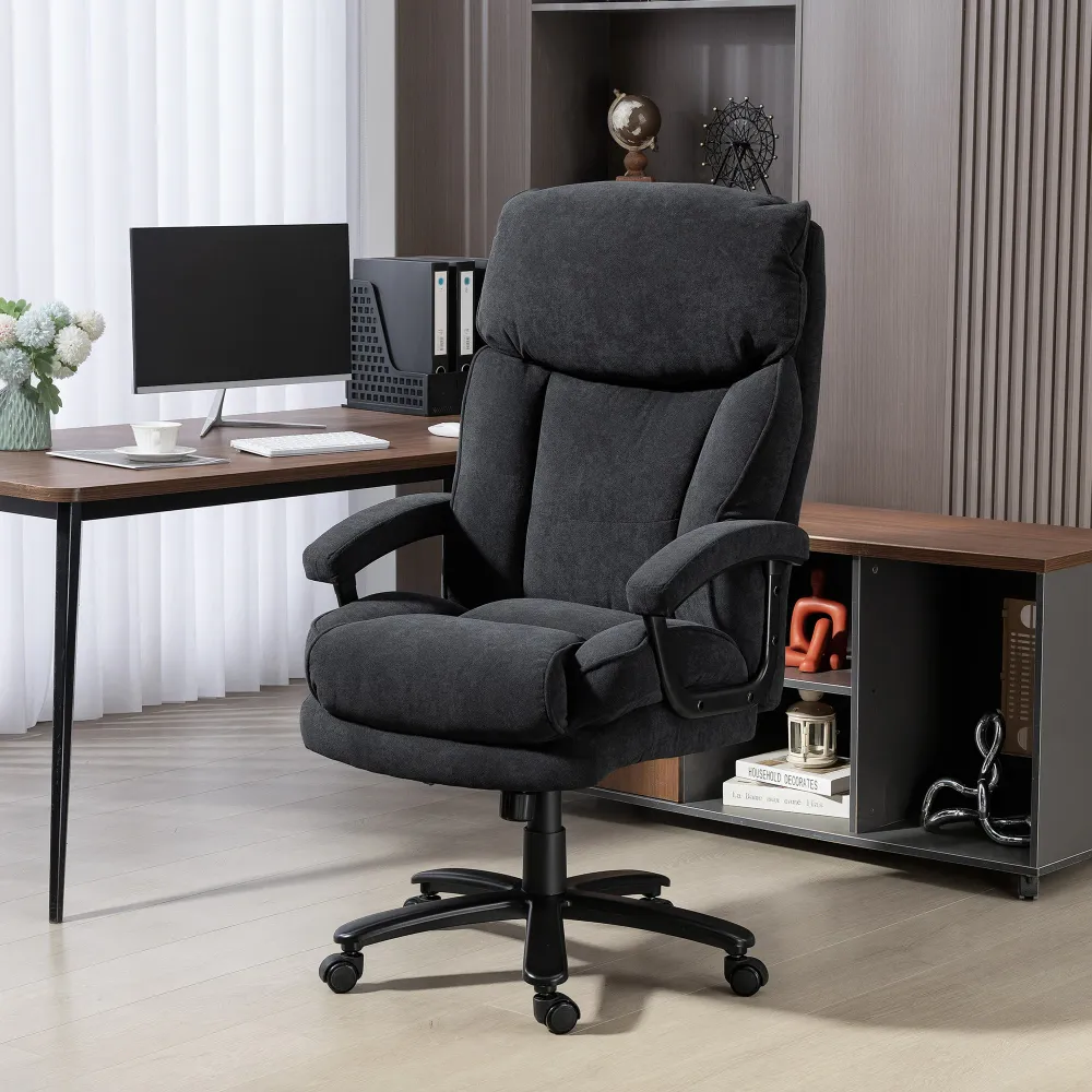 Fauteuil de bureau de direction pour personnes de grande taille, supportant jusqu'à 204 kg (450 lb), noir. Aosom