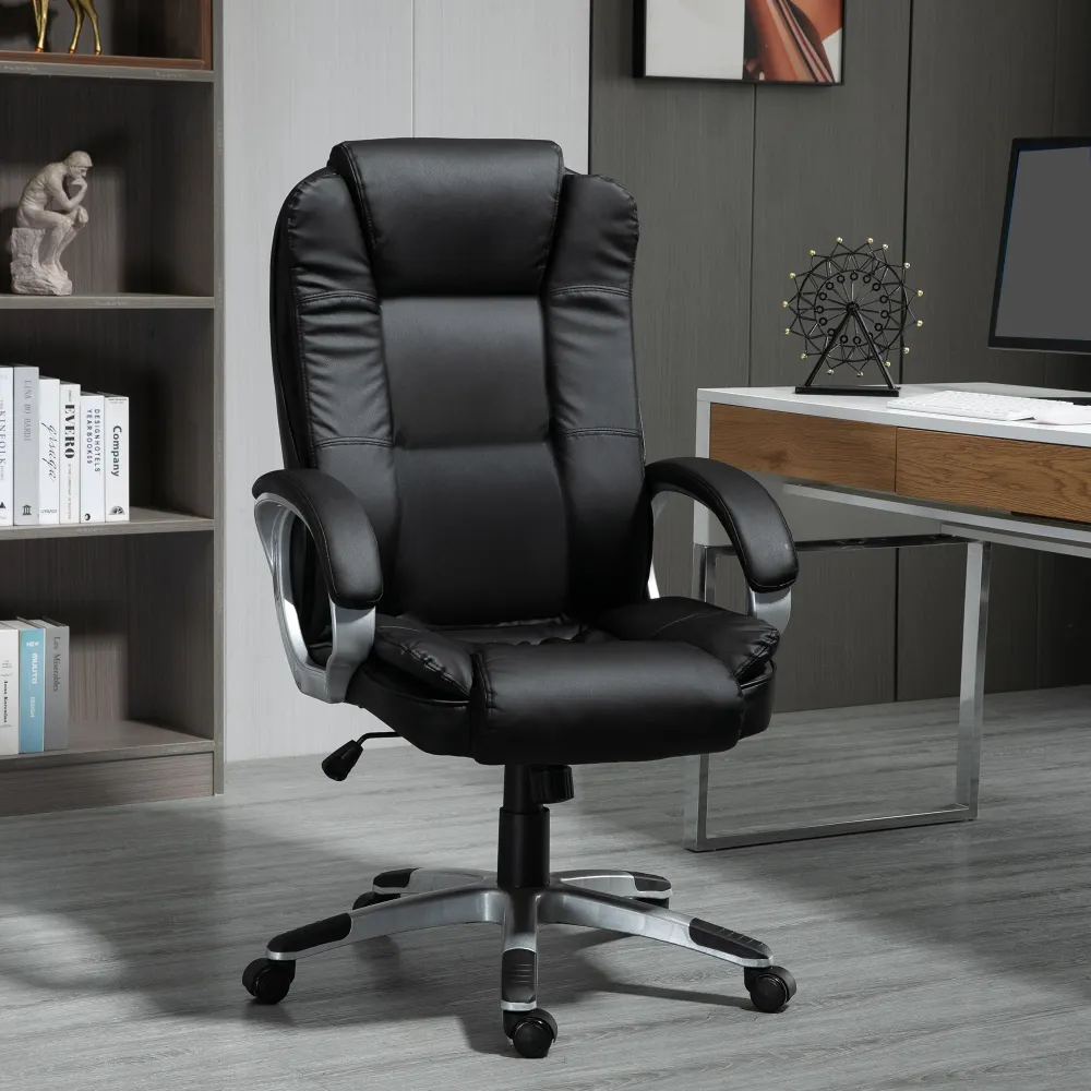 Fauteuil de bureau à dossier haut en cuir PU avec accoudoirs rembourrés Aosom