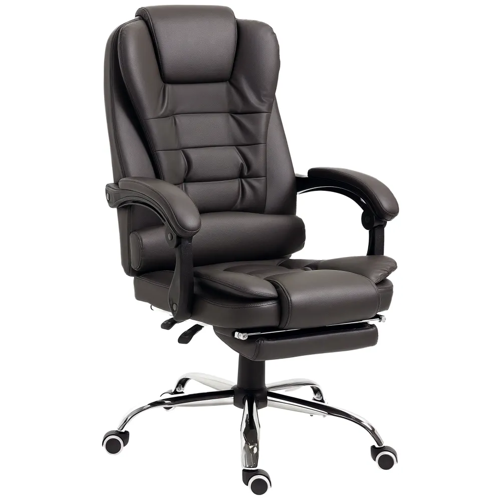 Fauteuil de bureau à dossier haut en cuir PU avec repose-pieds, couleur café Aosom