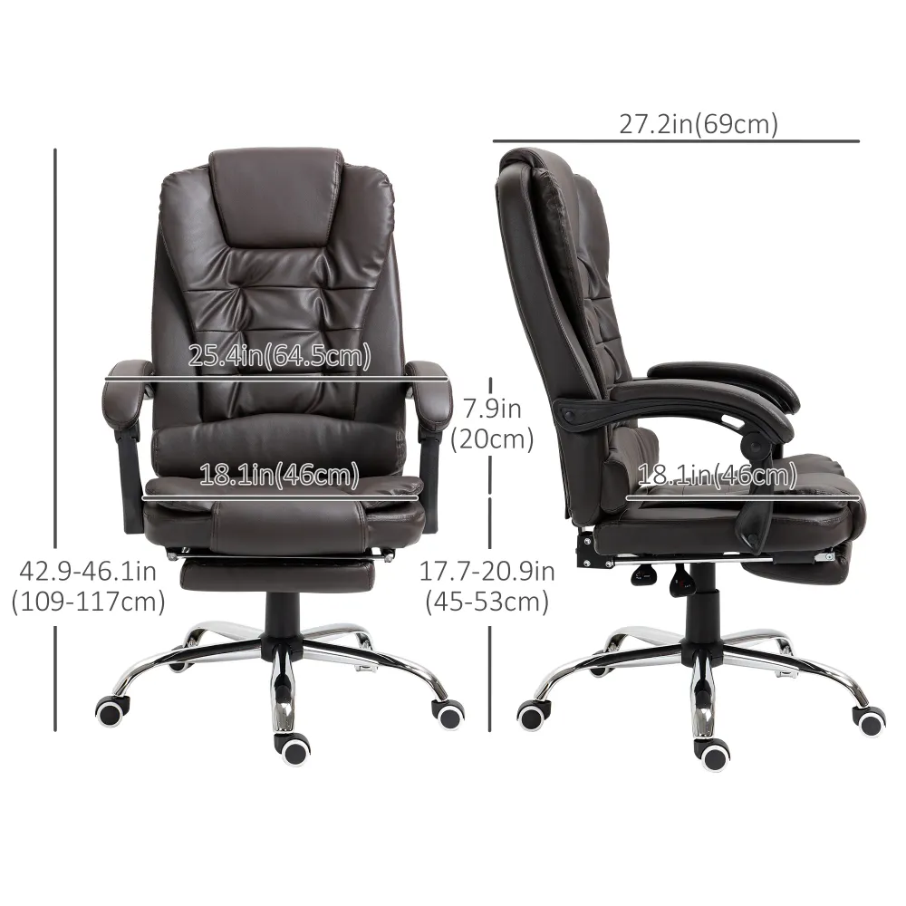 Fauteuil de bureau à dossier haut en cuir PU avec repose-pieds, couleur café Aosom