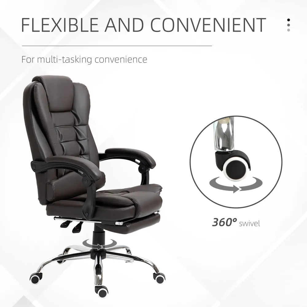 Fauteuil de bureau à dossier haut en cuir PU avec repose-pieds, couleur café Aosom