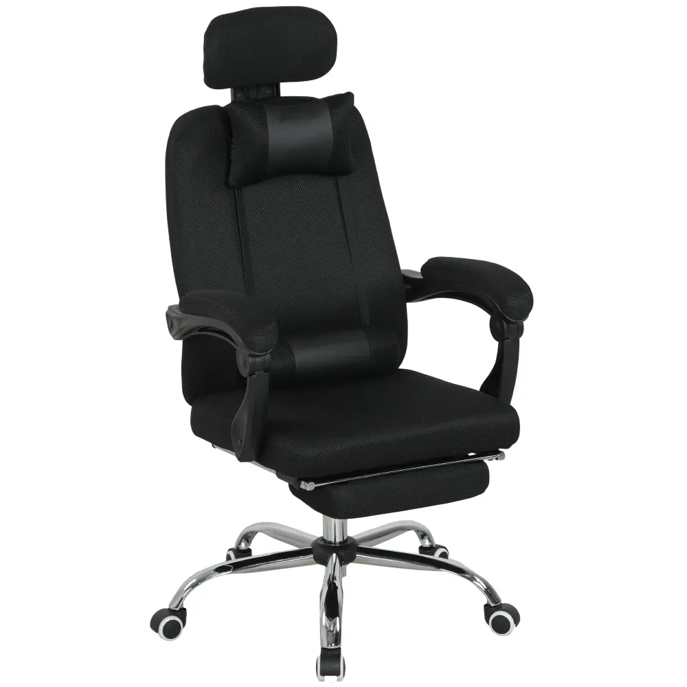 Fauteuil de bureau ergonomique à dossier haut avec repose-pieds et soutien lombaire, noir Aosom