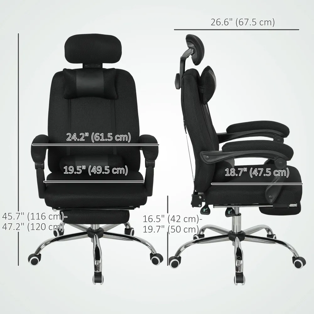Fauteuil de bureau ergonomique à dossier haut avec repose-pieds et soutien lombaire, noir Aosom