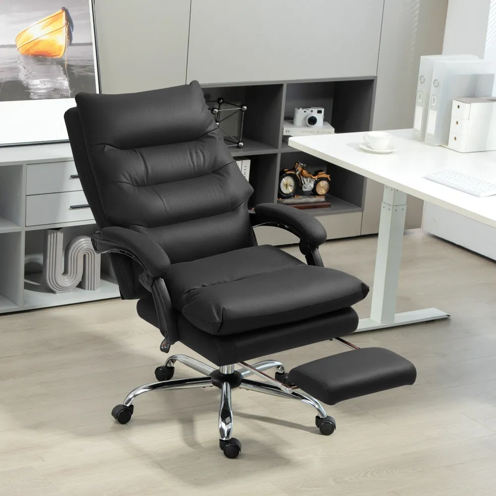 Fauteuil de bureau Executive avec massage et chauffage en 6 points, inclinable en microfibre avec repose-pieds, noir Aosom
