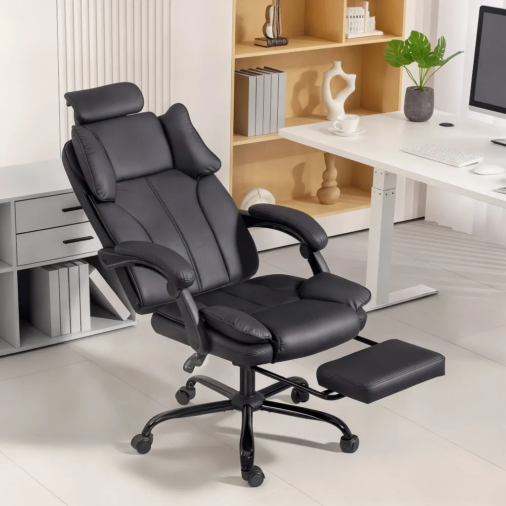 Fauteuil de bureau inclinable avec revêtement en tissu adapté aux animaux, appui-tête, repose-pieds et roulettes pivotante...