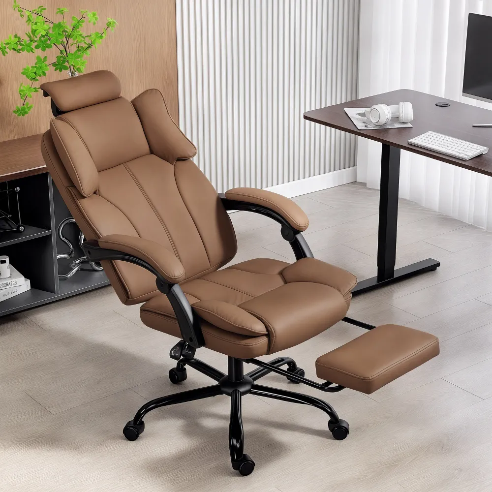 Fauteuil de bureau inclinable avec revêtement en tissu adapté aux animaux, appui-tête, repose-pieds et roulettes pivotante...