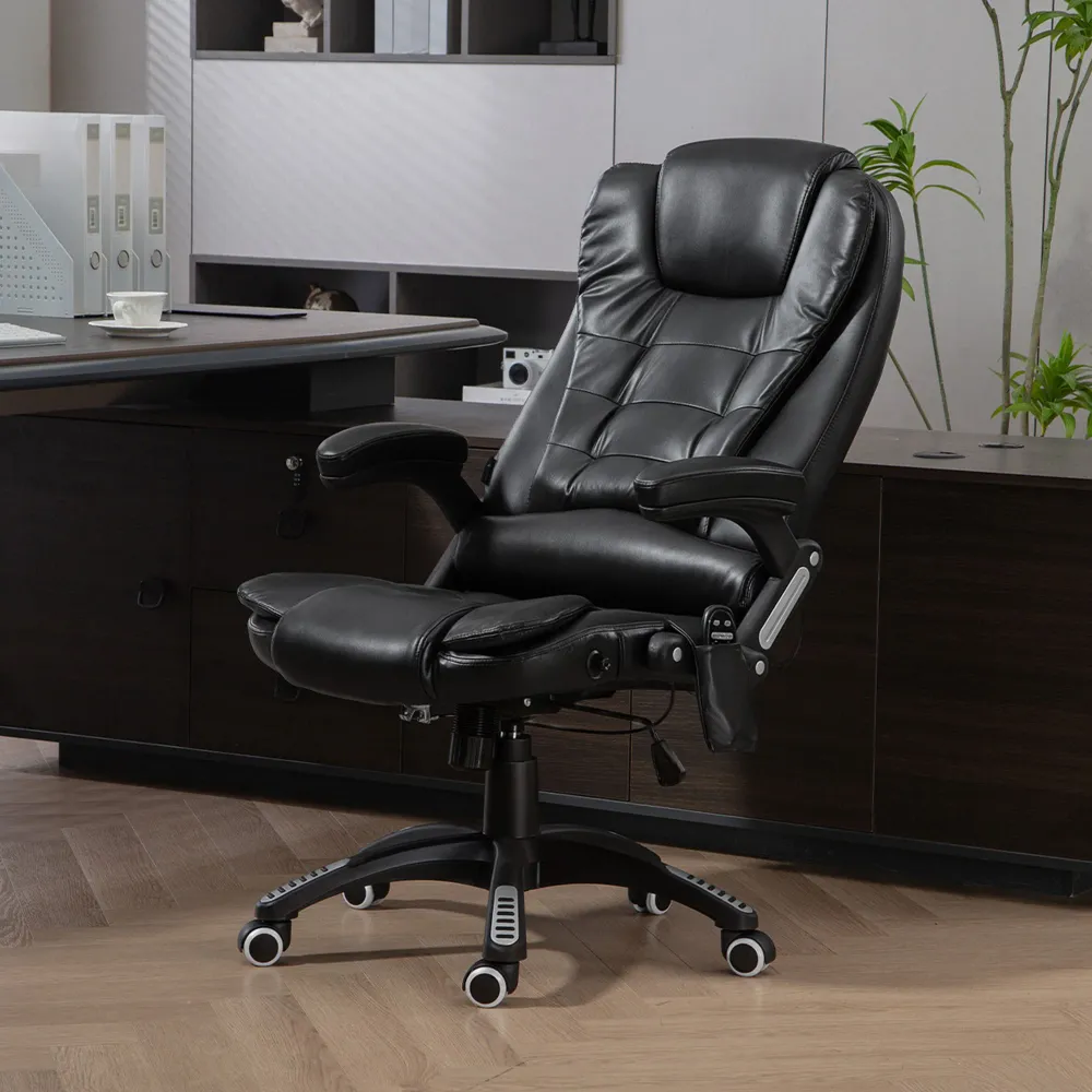 Fauteuil de bureau inclinable et massant avec dossier haut et roulettes pivotantes, noir Aosom
