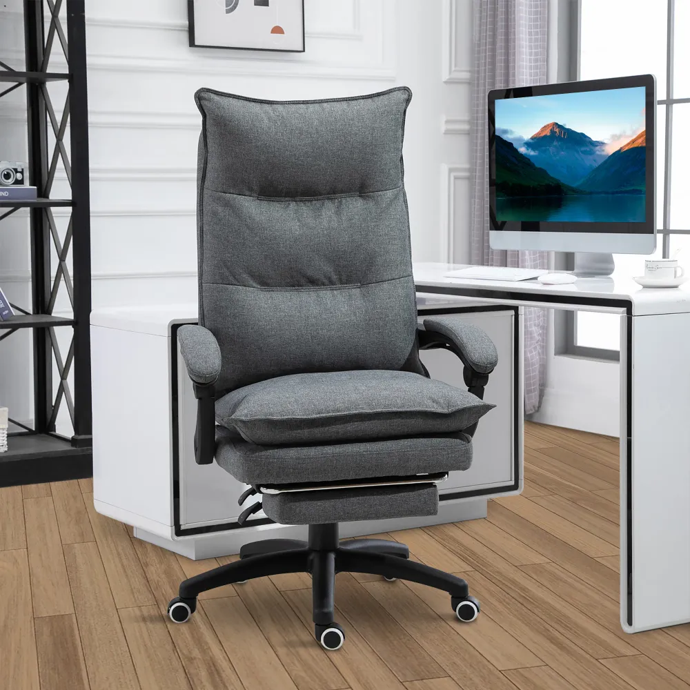 Fauteuil de bureau inclinable et réglable en hauteur avec repose-pieds rétractable, gris Aosom