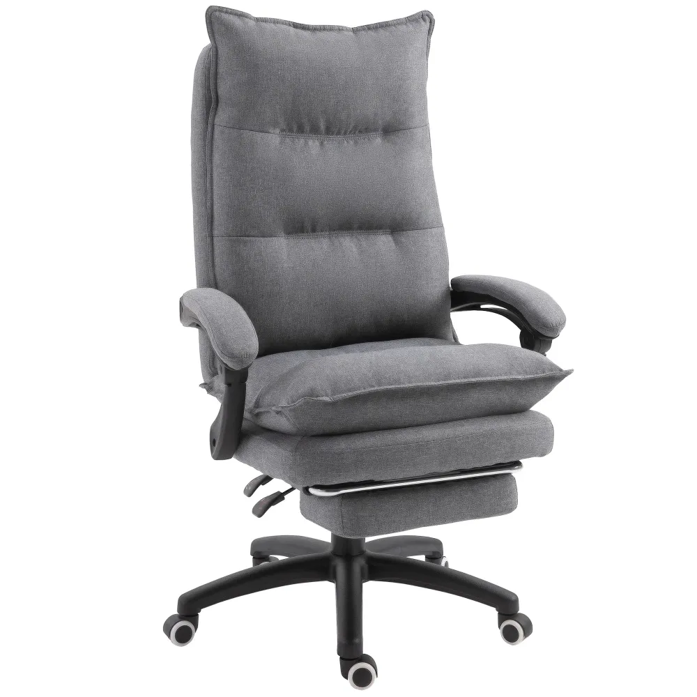 Fauteuil de bureau inclinable et réglable en hauteur avec repose-pieds rétractable, gris Aosom