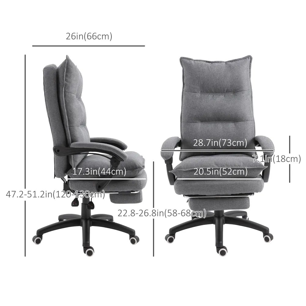 Fauteuil de bureau inclinable et réglable en hauteur avec repose-pieds rétractable, gris Aosom