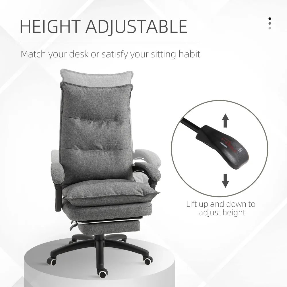 Fauteuil de bureau inclinable et réglable en hauteur avec repose-pieds rétractable, gris Aosom