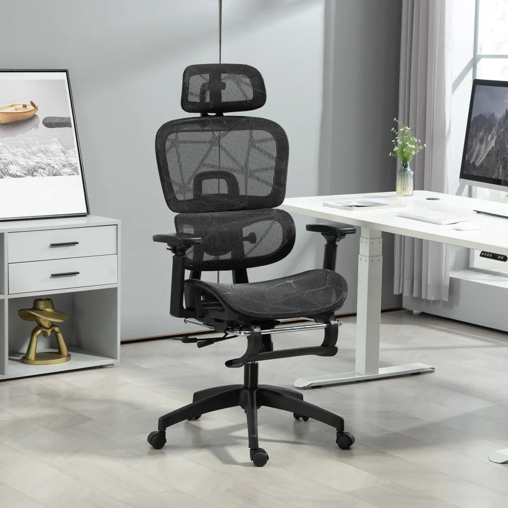 Fauteuil de bureau en maille avec accoudoirs 3D, noir Aosom