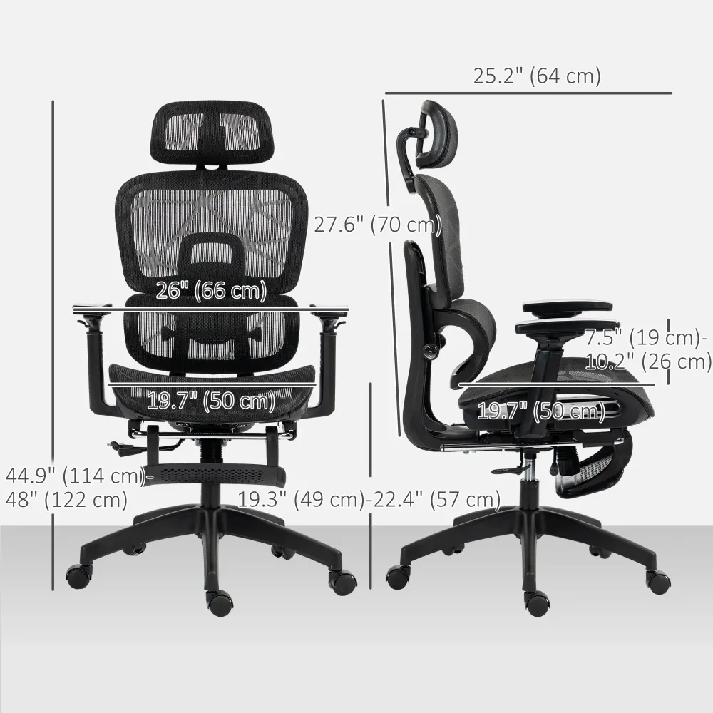 Fauteuil de bureau en maille avec accoudoirs 3D, noir Aosom