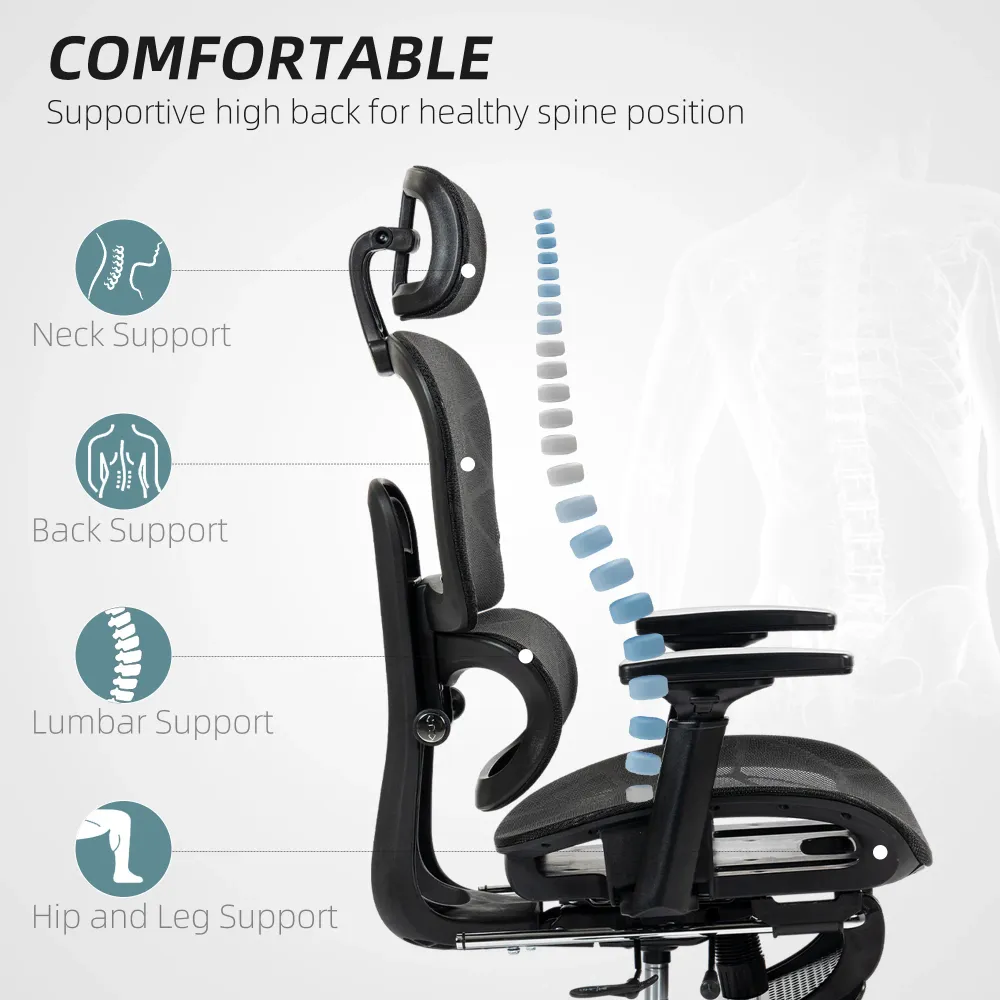 Fauteuil de bureau en maille avec accoudoirs 3D, noir Aosom