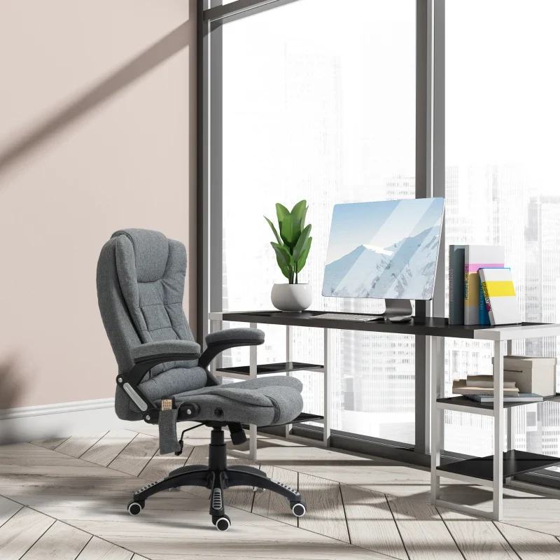 Fauteuil de bureau à massage vibrant 6 points, gris Aosom